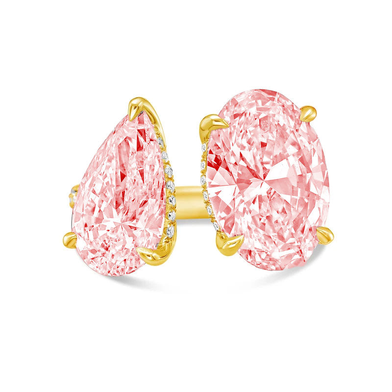 Lab-Grown Toi et Moi Ring with Pink Pear and Pink Oval Diamonds in 14K Yellow Gold