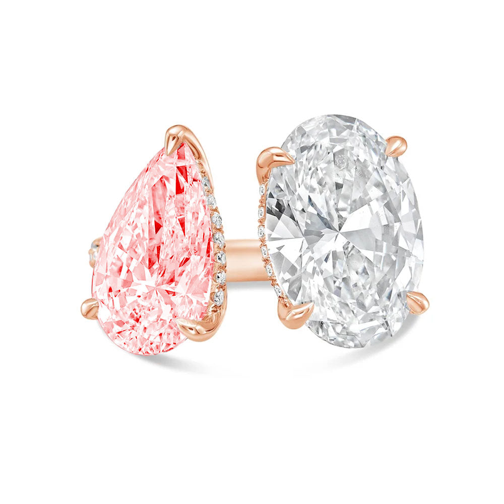 Lab-Grown Toi et Moi Ring with Pink Pear and White Oval Diamonds in 14K Rose Gold