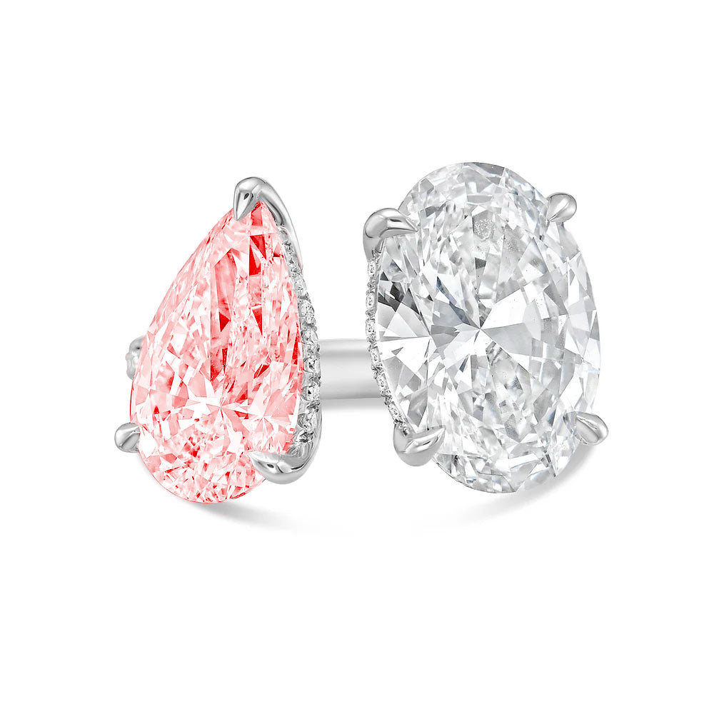 Lab-Grown Toi et Moi Ring with Pink Pear and White Oval Diamonds in 14K White Gold