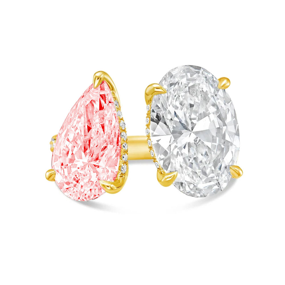 Lab-Grown Toi et Moi Ring with Pink Pear and White Oval Diamonds in 14K Yellow Gold