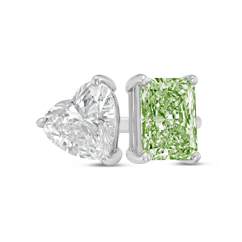 Lab-Grown Toi et Moi Ring with White Heart and Green Radiant Diamonds in 14K White Gold