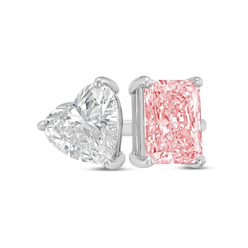 Lab-Grown Toi et Moi Ring with White Heart and Pink Radiant Diamonds in 14K White Gold