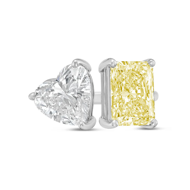 Lab-Grown Toi et Moi Ring with White Heart and Yellow Radiant Diamonds in 14K White Gold