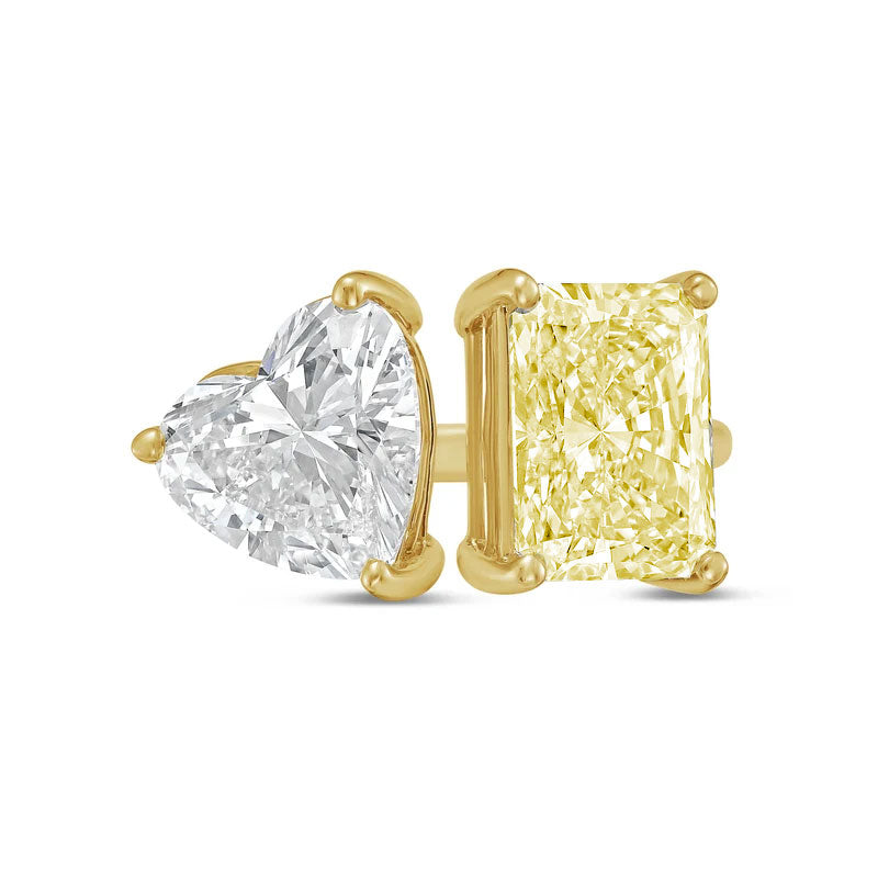 Lab-Grown Toi et Moi Ring with White Heart and Yellow Radiant Diamonds in 14K Yellow Gold