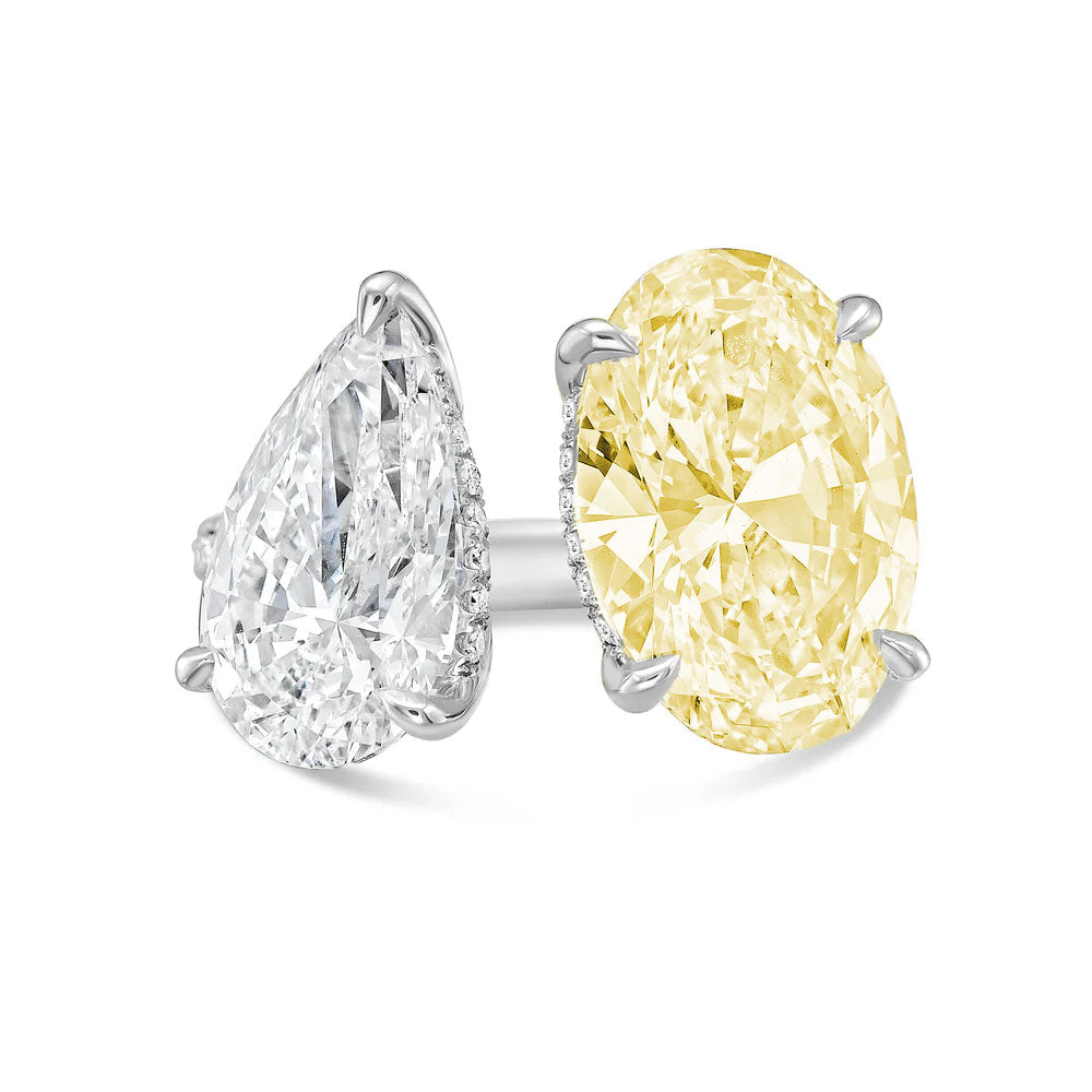 Lab-Grown Toi et Moi Ring with White Pear and Yellow Oval Diamonds in 14K White Gold