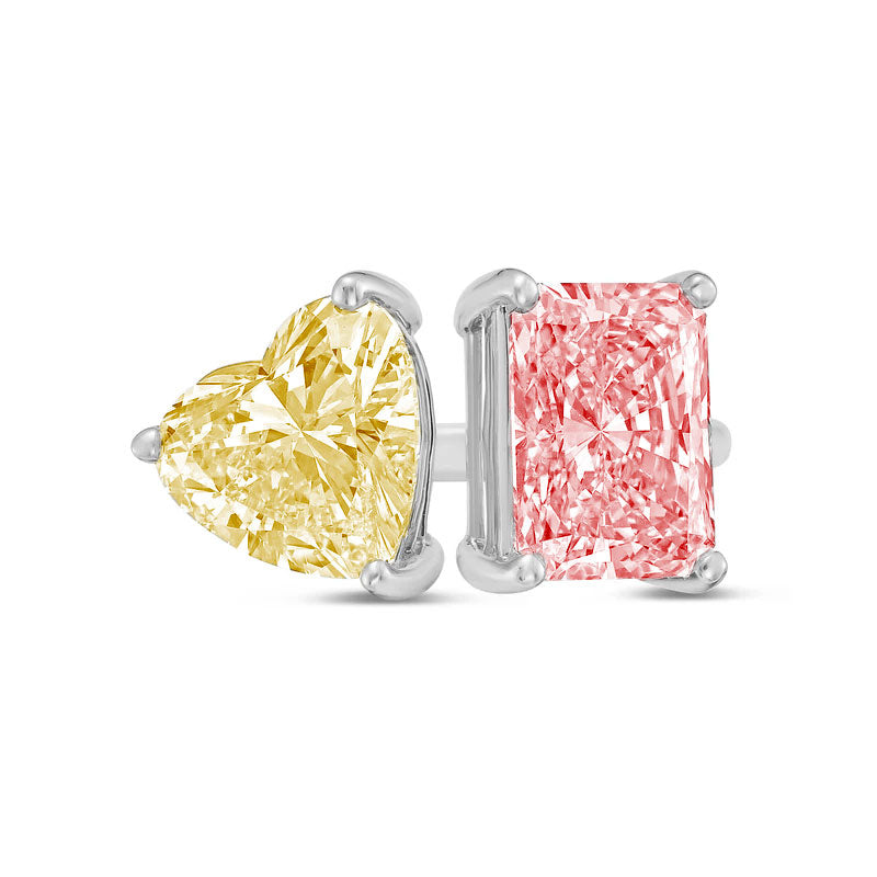 Lab-Grown Toi et Moi Ring with Yellow Heart and Pink Radiant Diamonds in 14K White Gold