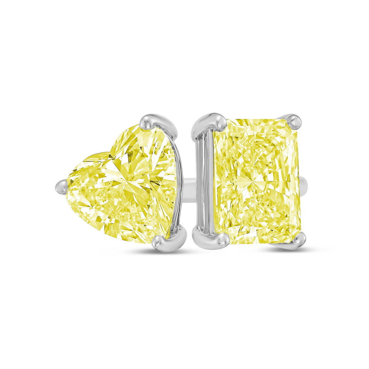 Lab-Grown Toi et Moi Ring with Yellow Heart and Yellow Radiant Diamonds in 14K White Gold