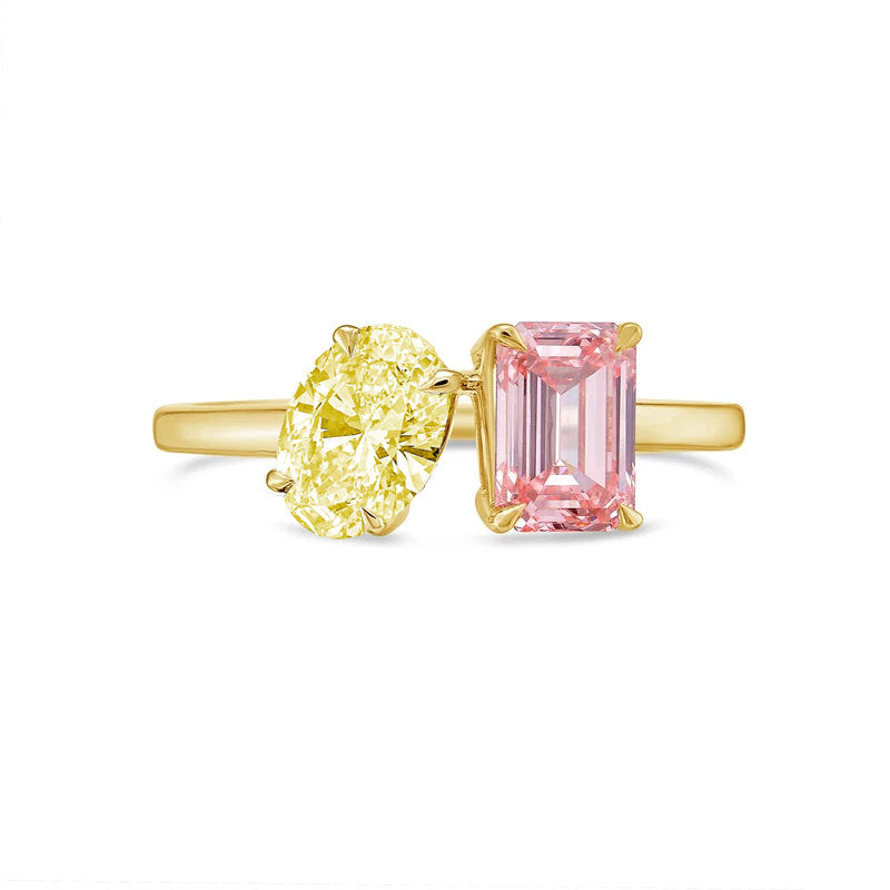 Lab-Grown Toi et Moi Ring with Yellow Oval and Pink Emerald Diamonds in 14K Yellow Gold