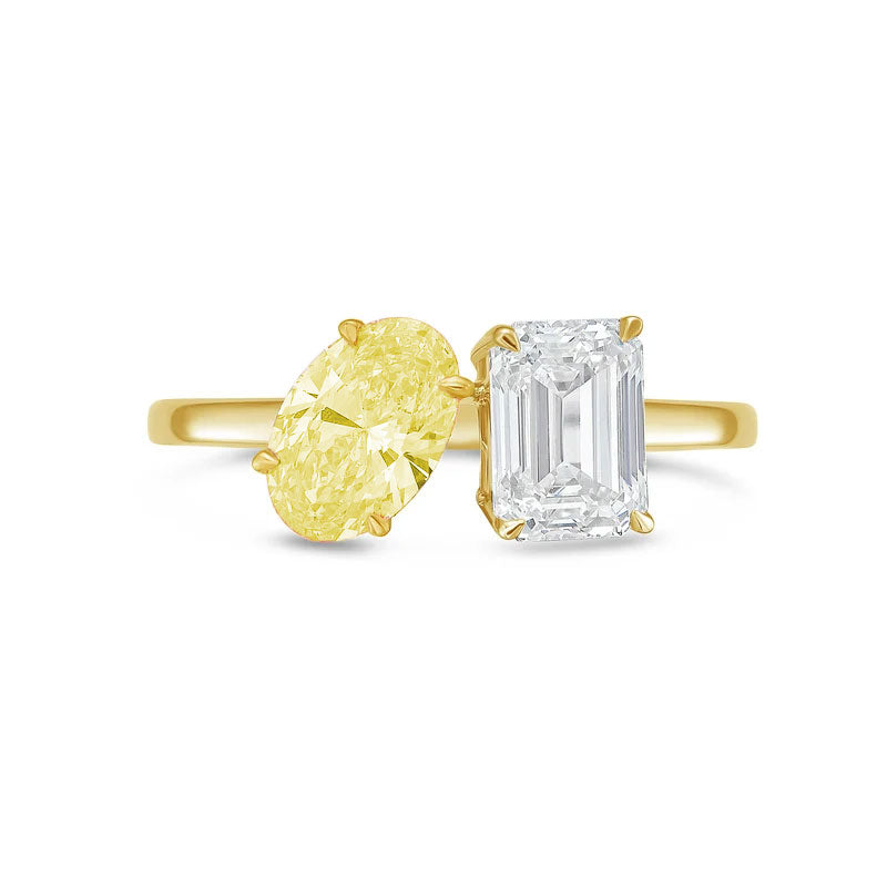 Lab-Grown Toi et Moi Ring with Yellow Oval and White Emerald Diamonds in 14K Yellow Gold