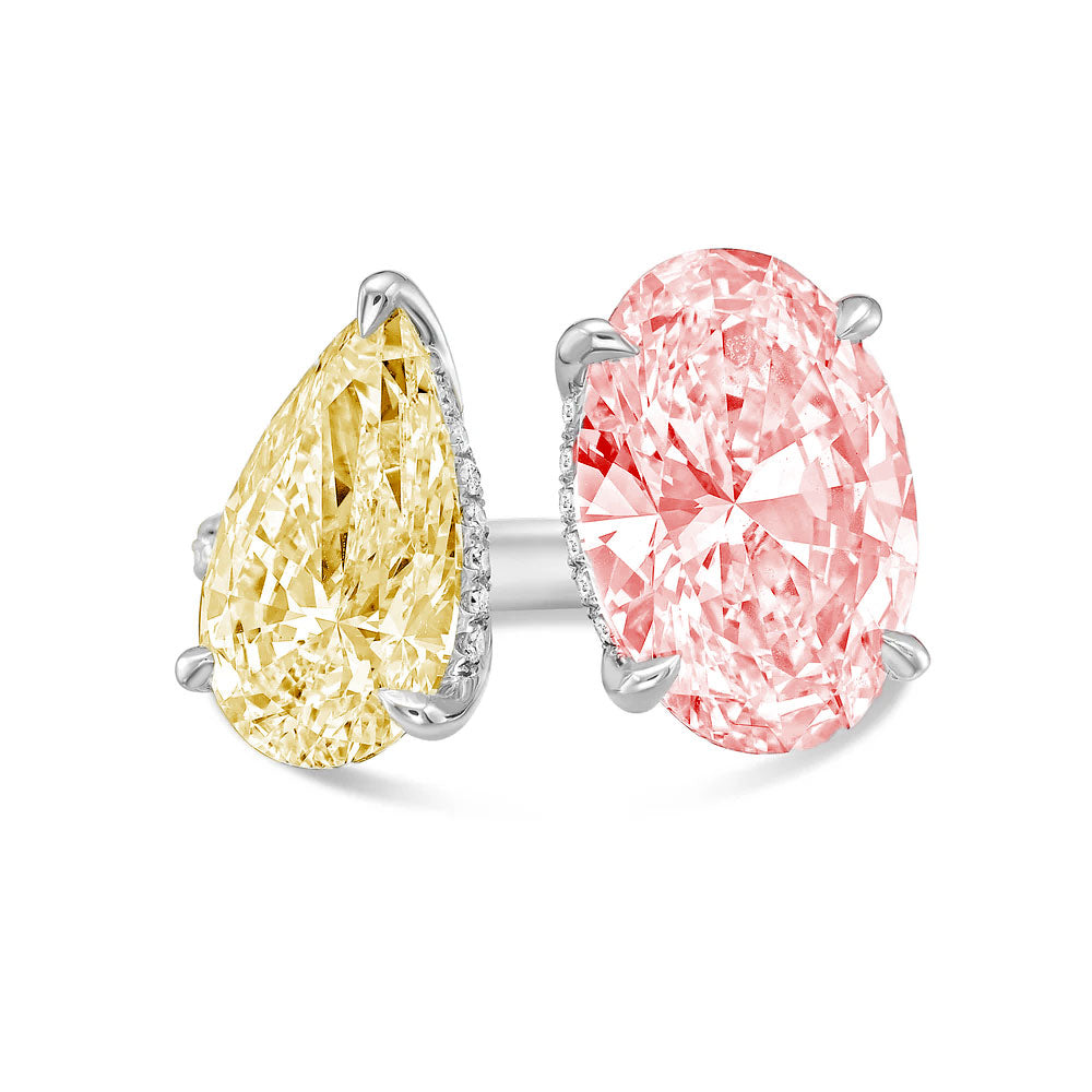 Lab-Grown Toi et Moi Ring with Yellow Pear and Pink Oval Diamonds in 14K White Gold