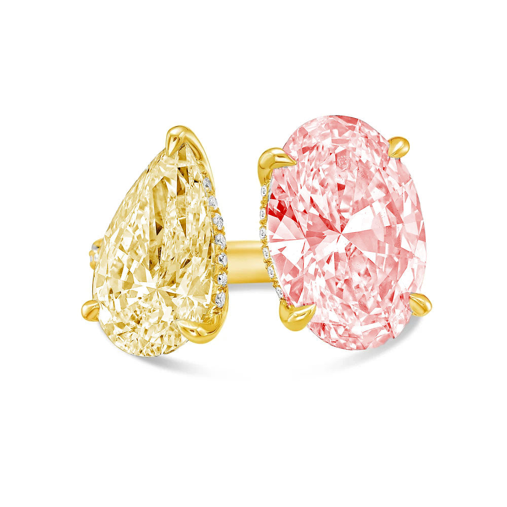 Lab-Grown Toi et Moi Ring with Yellow Pear and Pink Oval Diamonds in 14K Yellow Gold