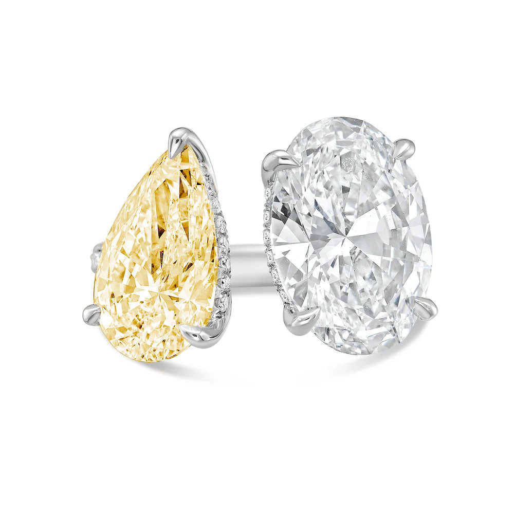 Lab-Grown Toi et Moi Ring with Yellow Pear and White Oval Diamonds in 14K White Gold