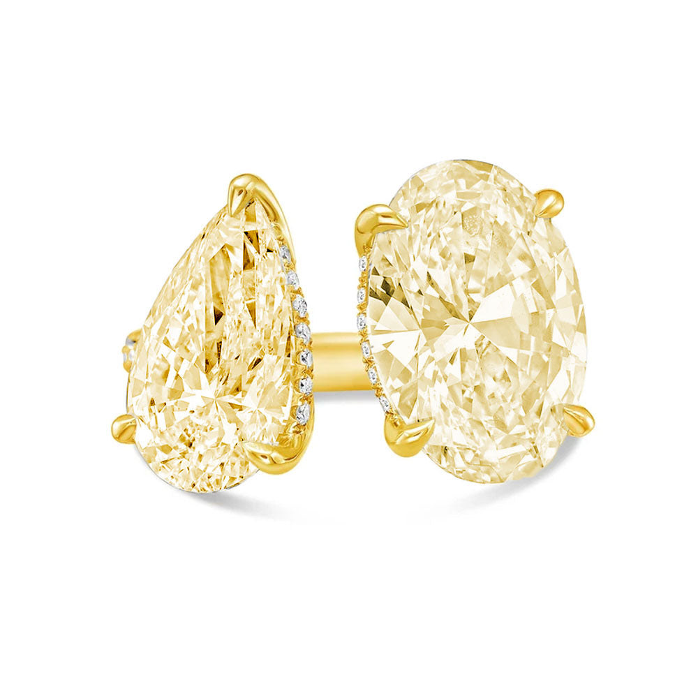 Lab-Grown Toi et Moi Ring with Yellow Pear and Yellow Oval Diamonds in 14K Yellow Gold