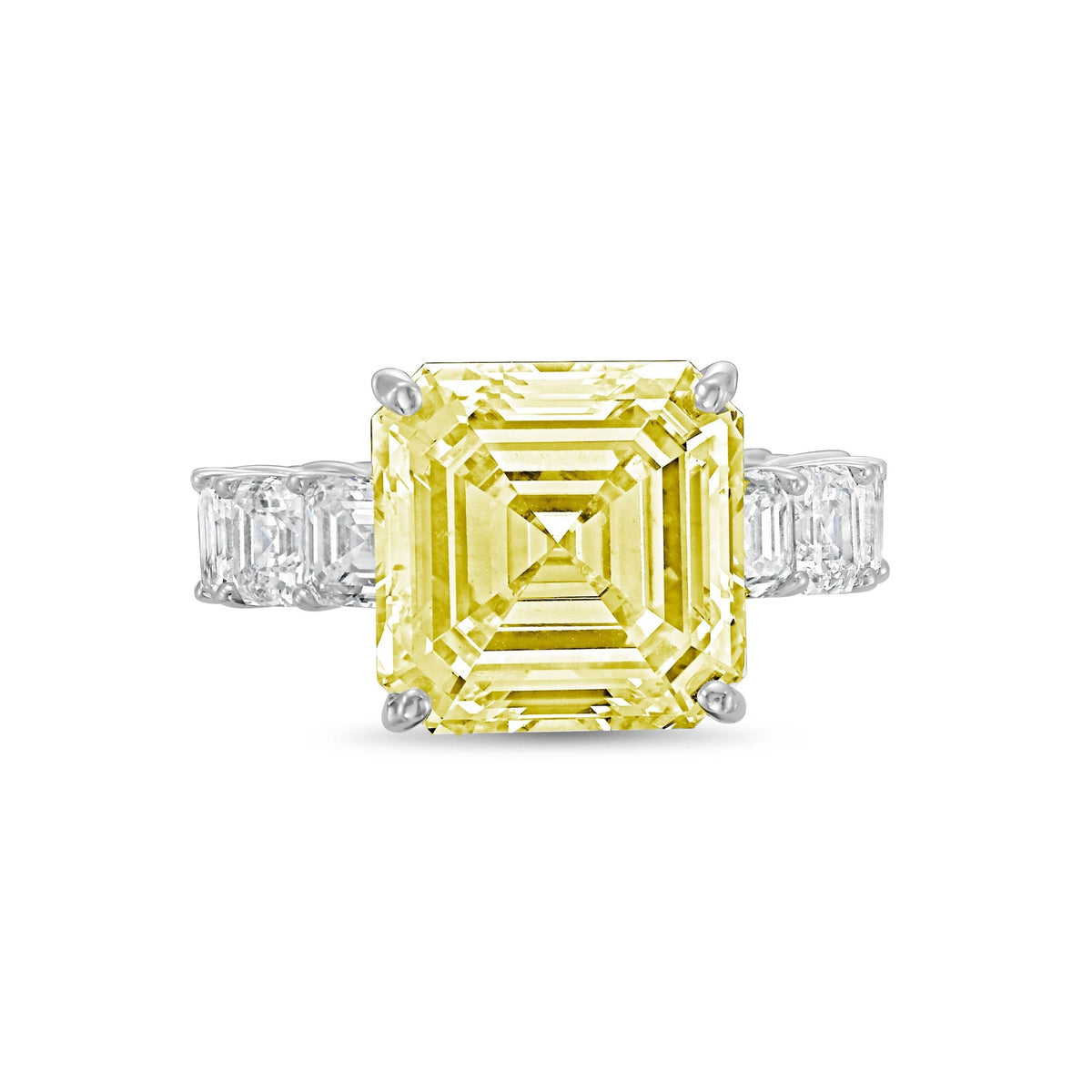 Lab-Grown Yellow Asscher Diamond Ring with Asscher Eternity Band in 14K White Gold