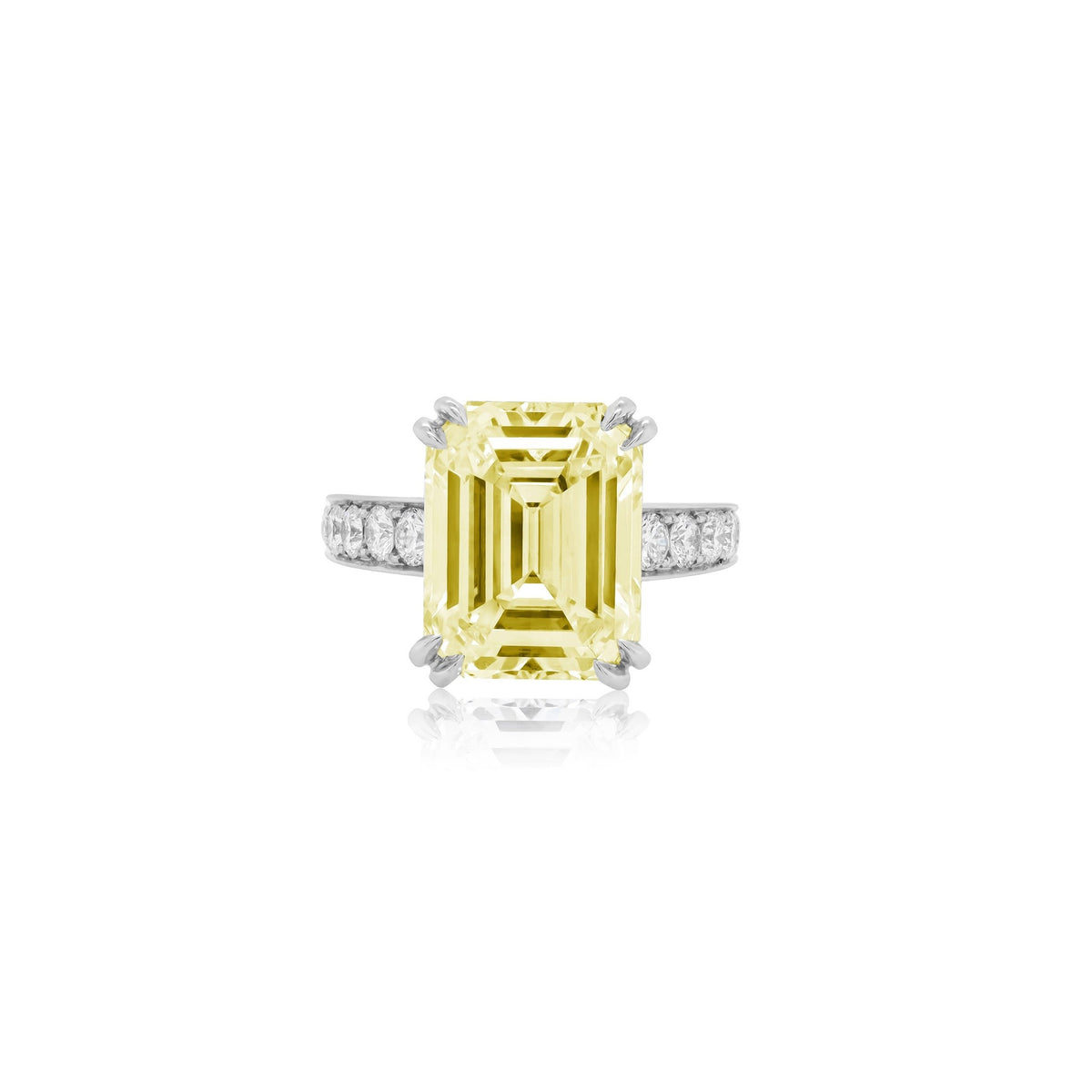Lab-Grown Yellow Emerald Cut Diamond Engagement Ring with Diamond Accented Band in 14K White Gold