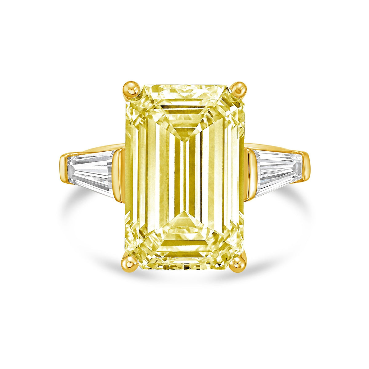 Lab-Grown Yellow Emerald Cut Diamond Ring with Long Baguettes in 14K Yellow Gold