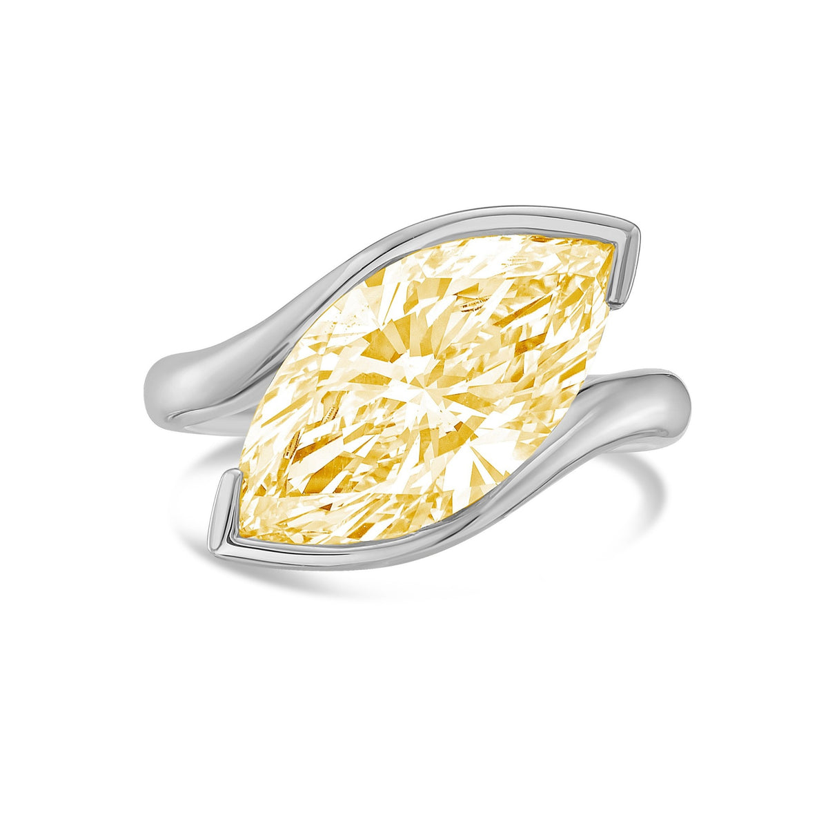 Lab-Grown Yellow Marquise Diamond Bypass Ring in 14K White Gold