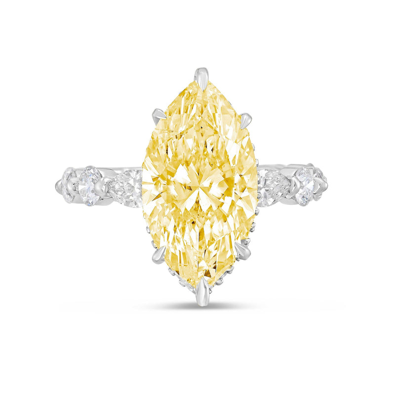 Lab-Grown Yellow Marquise Diamond Engagement Ring with Diamond Sides in 14K White Gold