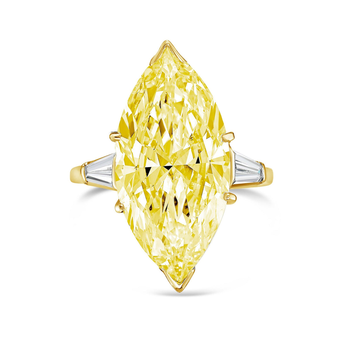 Lab-Grown Yellow Marquise Diamond Ring with Baguettes in 14K Yellow Gold