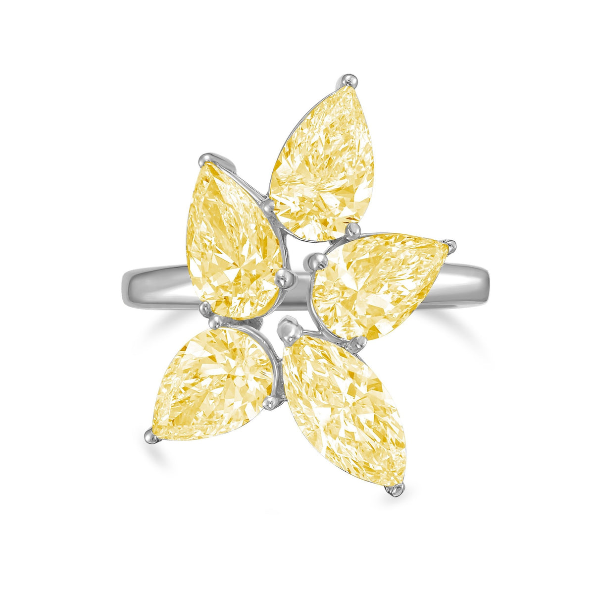 Lab-Grown Yellow Multi-Cut Diamond Cluster Ring in 14K White Gold