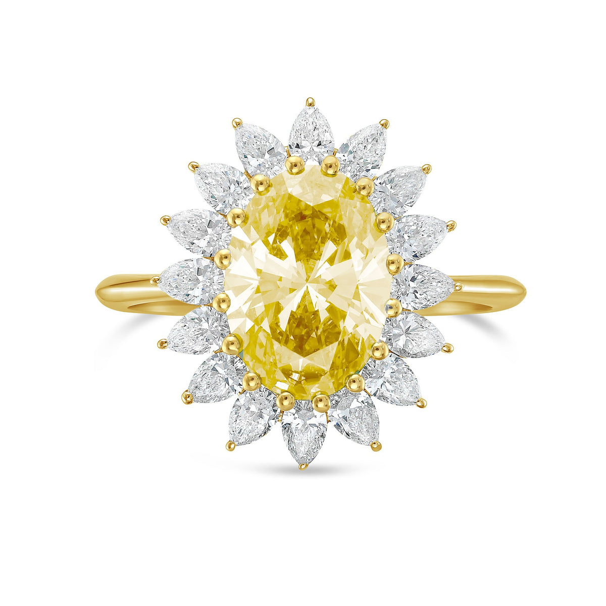 Lab-Grown Yellow Oval Diamond Ring with Pear Diamond Halo in 14K Yellow Gold