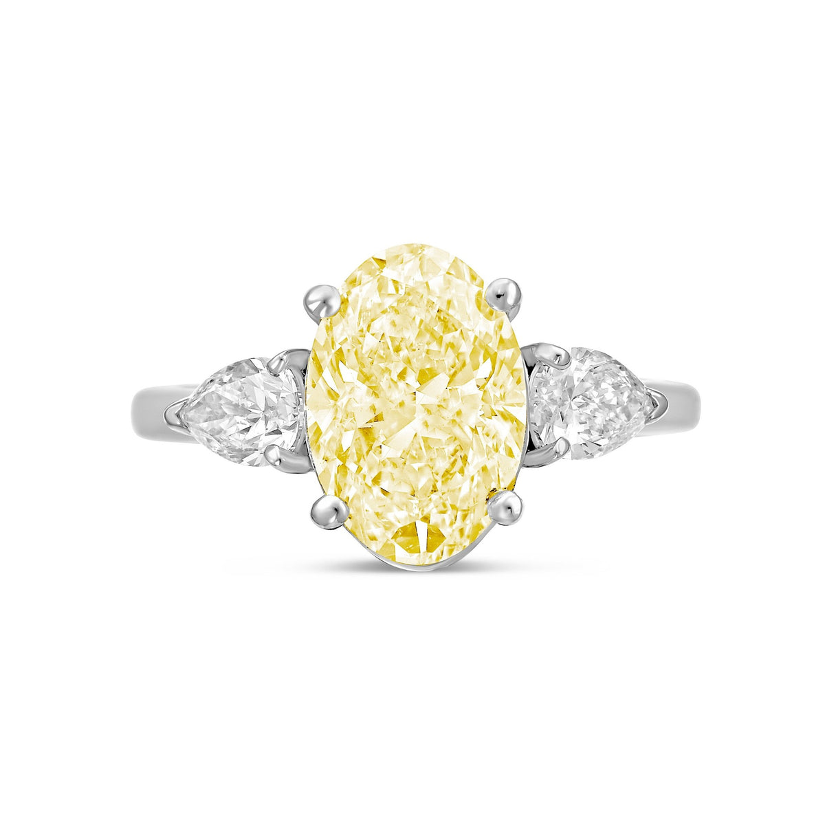 Lab-Grown Yellow Oval Diamond Ring with Pear Sides in 14K White Gold