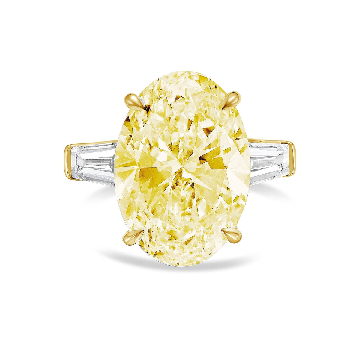 Lab-Grown Yellow Oval Diamond Ring with Tapered Baguettes in 14K Yellow Gold
