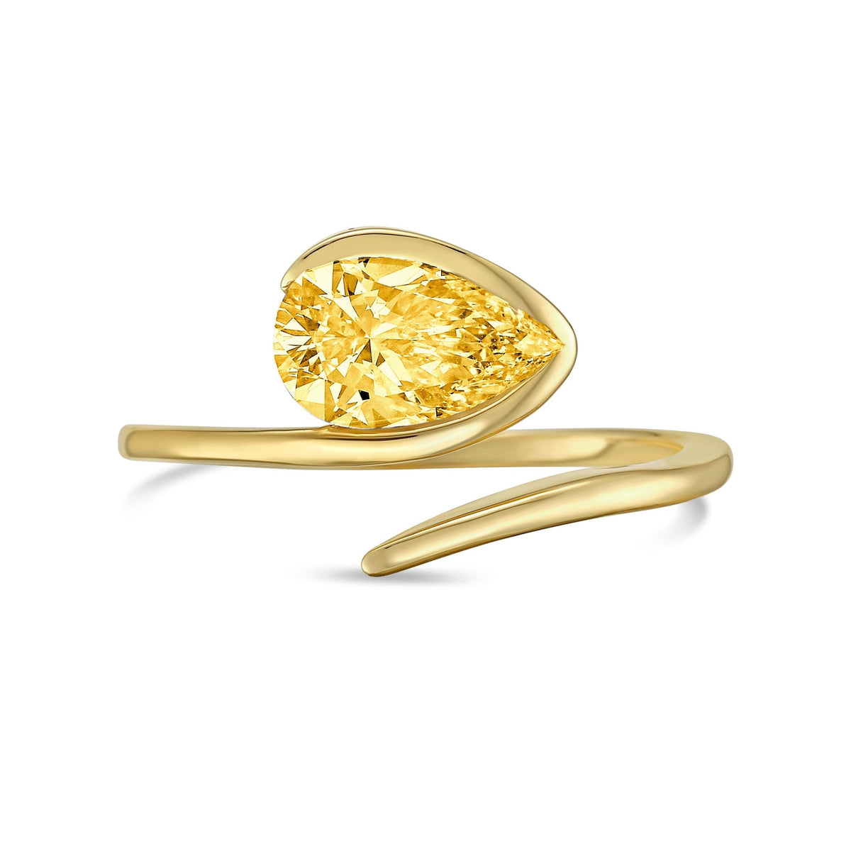 Lab-Grown Yellow Pear Diamond Bypass Ring with Open Band in 14K Yellow Gold