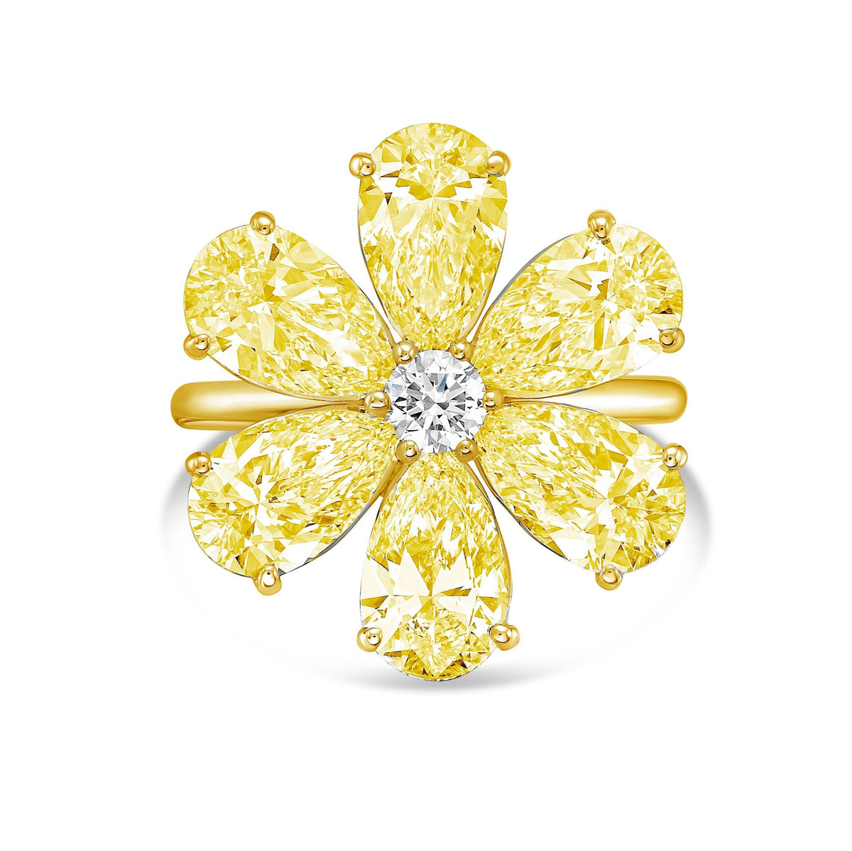 Lab-Grown Yellow Pear Diamond Flower Ring in 14K Yellow Gold