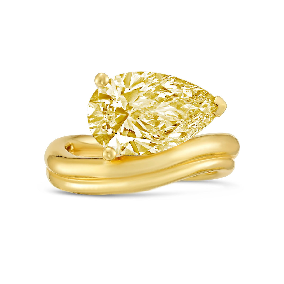 Lab-Grown Yellow Pear Diamond Ring with Wavy Band in 14K Yellow Gold