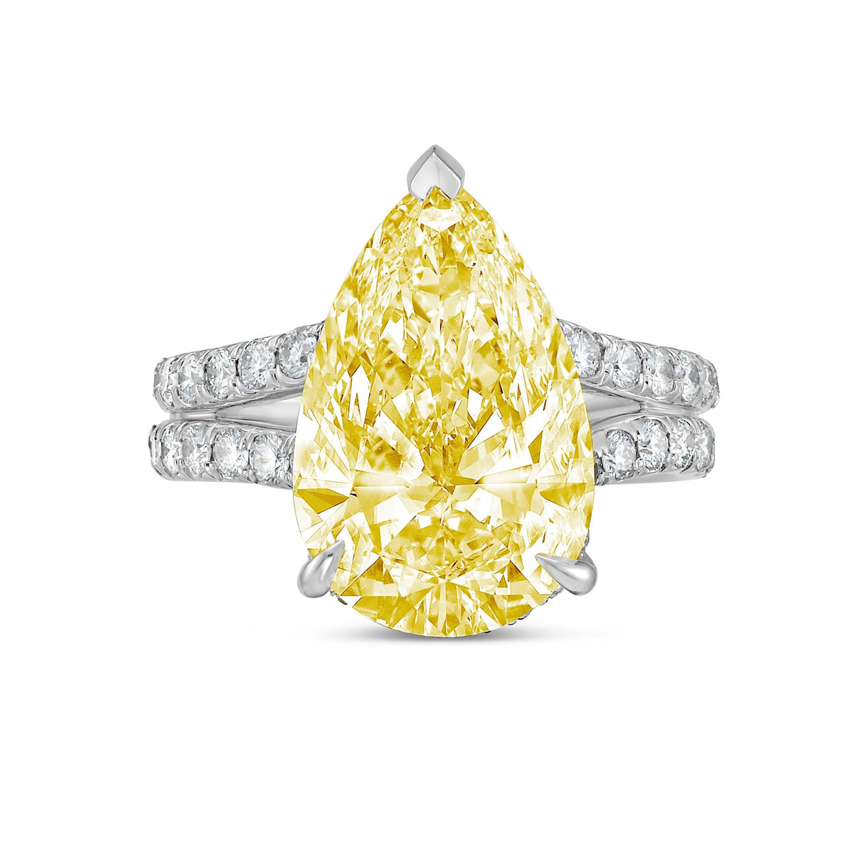 Lab-Grown Yellow Pear Diamond Split Shank Engagement Ring in 14K White Gold