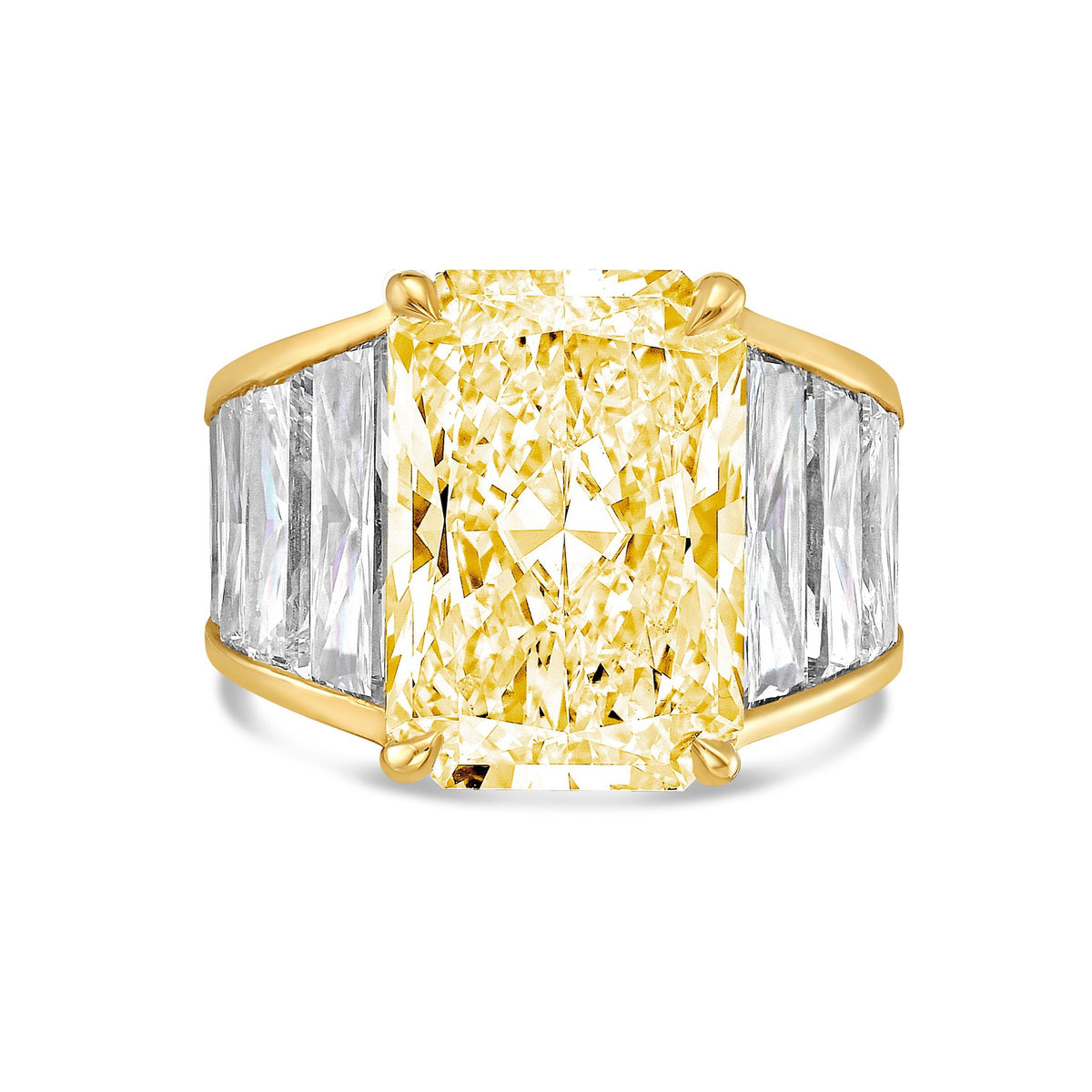 Lab-Grown Yellow Radiant Cut Diamond Ring with Tapered Baguettes in 14K Yellow Gold