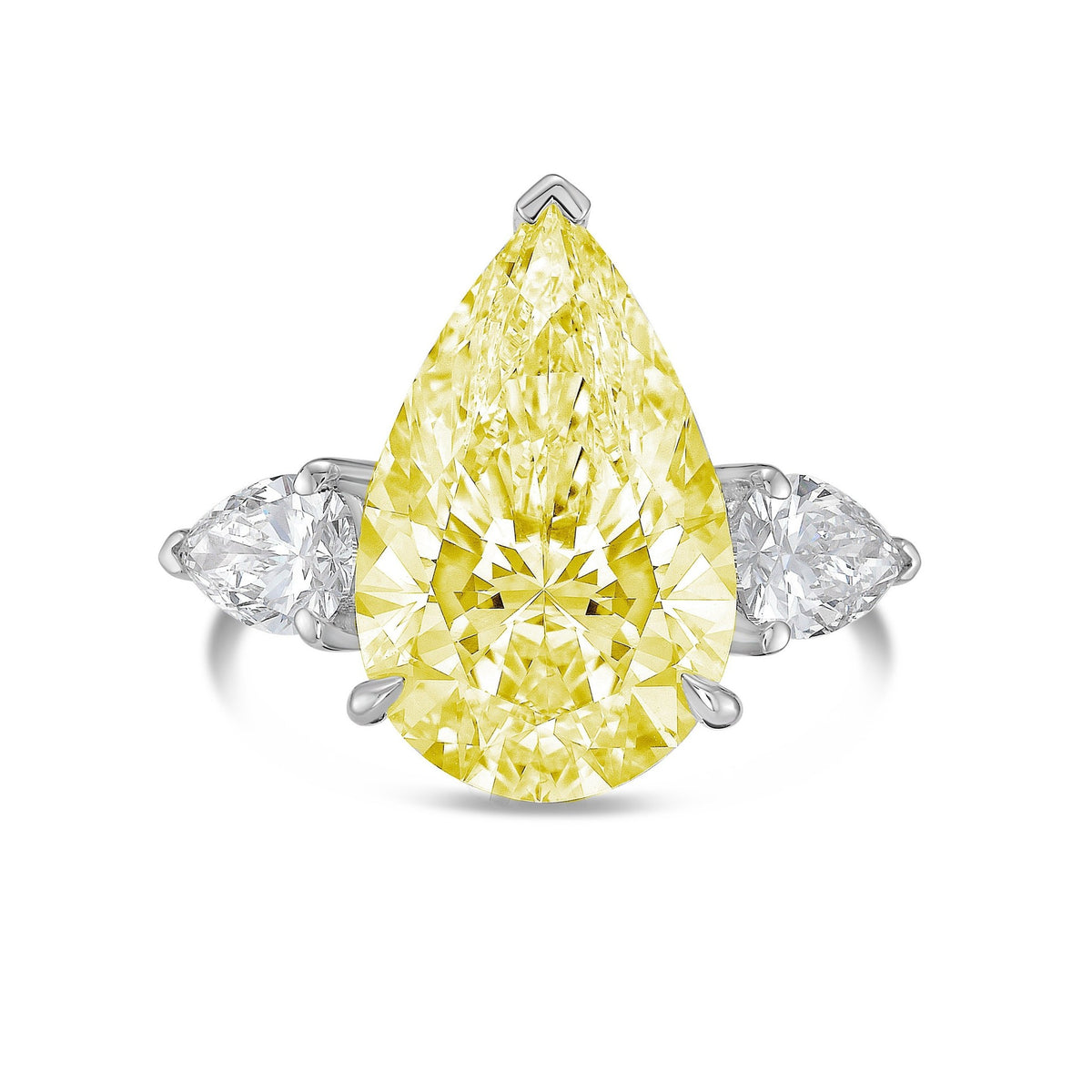 Lab-Grown Yellow Three-Stone Pear Diamond Engagement Ring in 14K White Gold