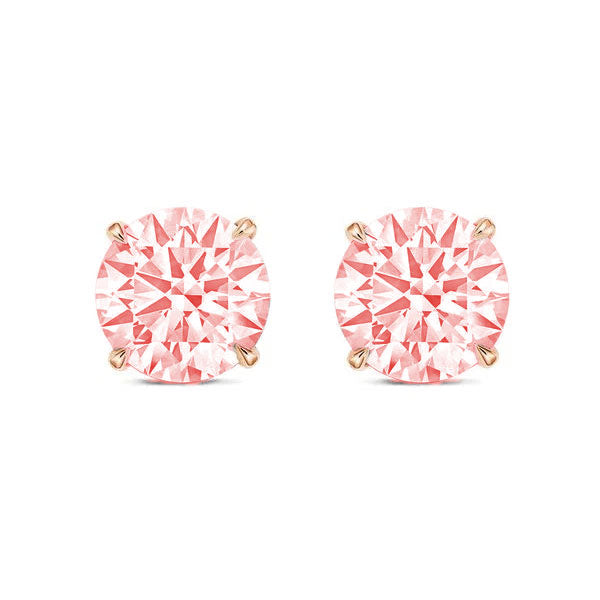 Lab-Grown Pink Round Diamond Stud Earrings, 4-Prong, 14K Gold