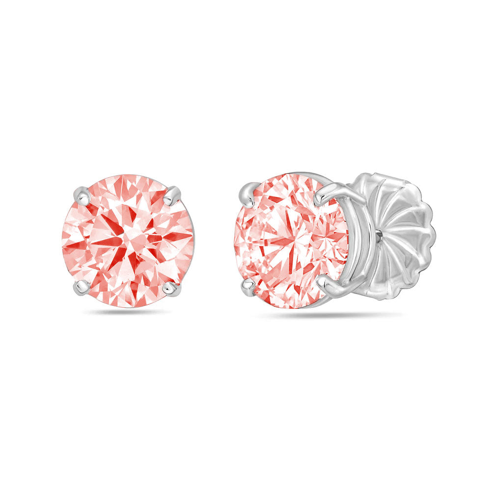 Lab-Grown Pink Round Diamond Stud Earrings, 4-Prong, 14K Gold
