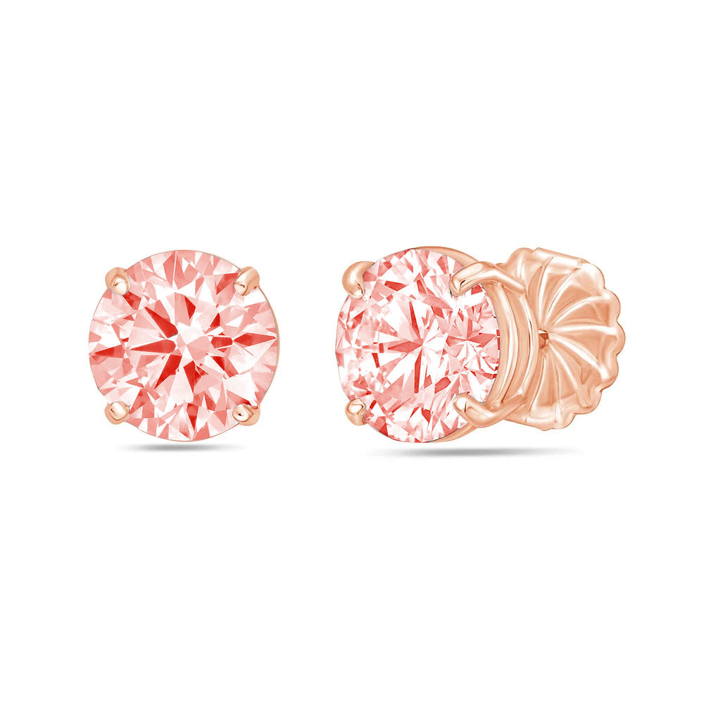 Lab-Grown Pink Round Diamond Stud Earrings, 4-Prong, 14K Gold