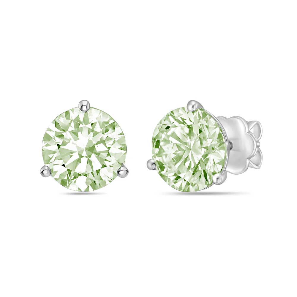 Lab-Grown Green Round Diamond Martini Stud Earrings, 3-Prong, 14K Gold