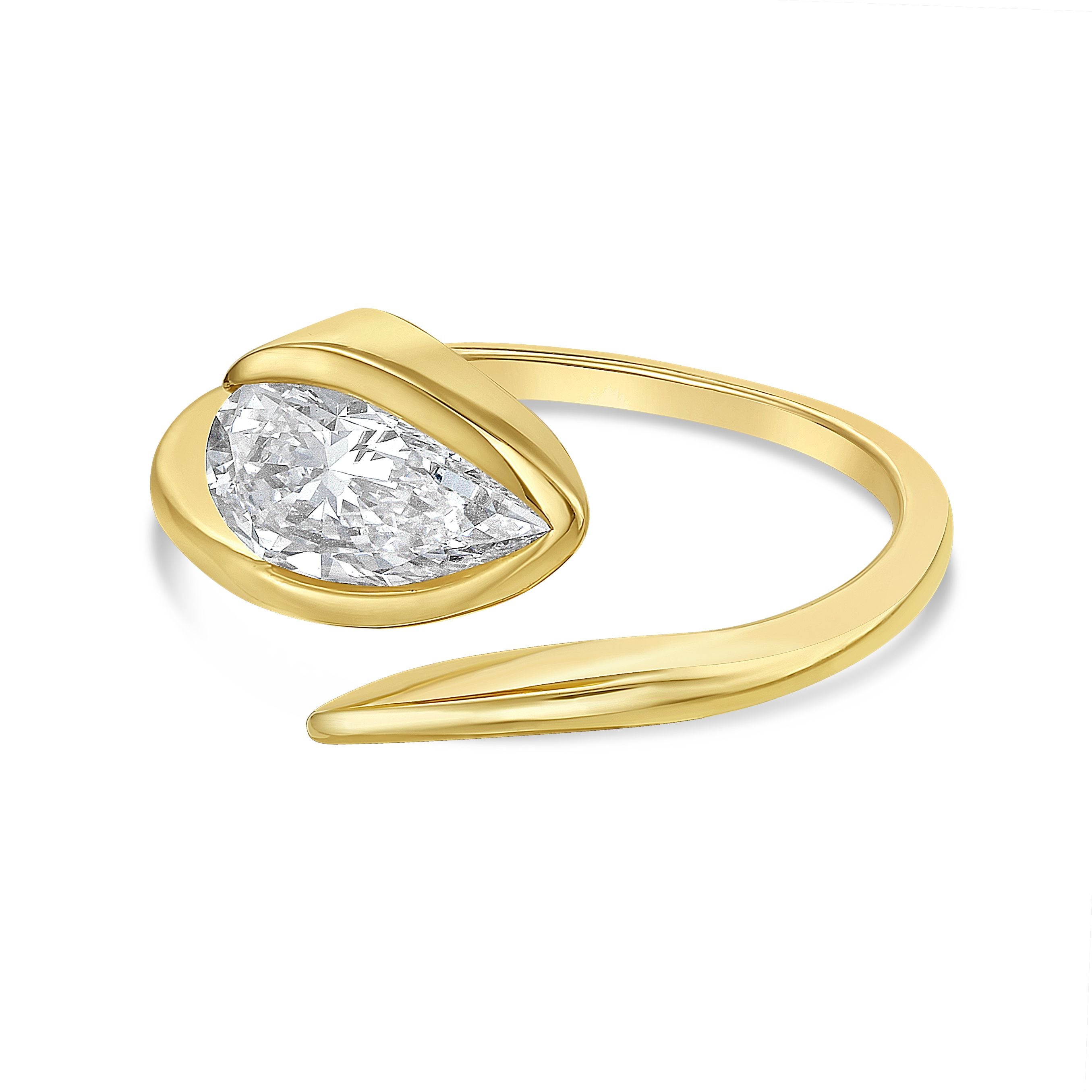 Lab Grown Pear Bypass And Open Band Ring