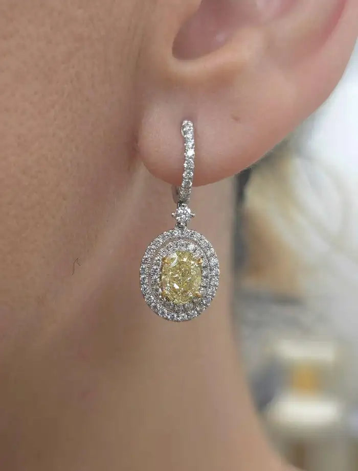 4.25ct Fancy Yellow Oval Diamond Drop Earrings