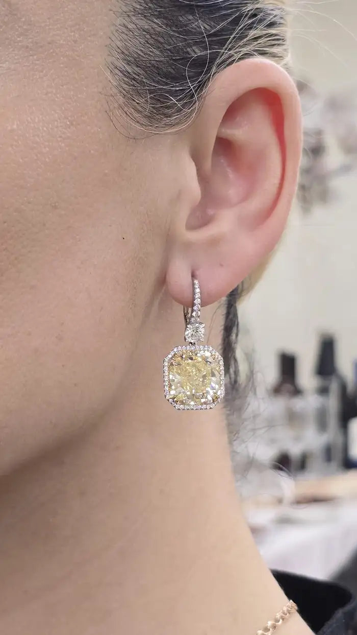 2.50cts Fancy Yellow Cushion Drop Earrings