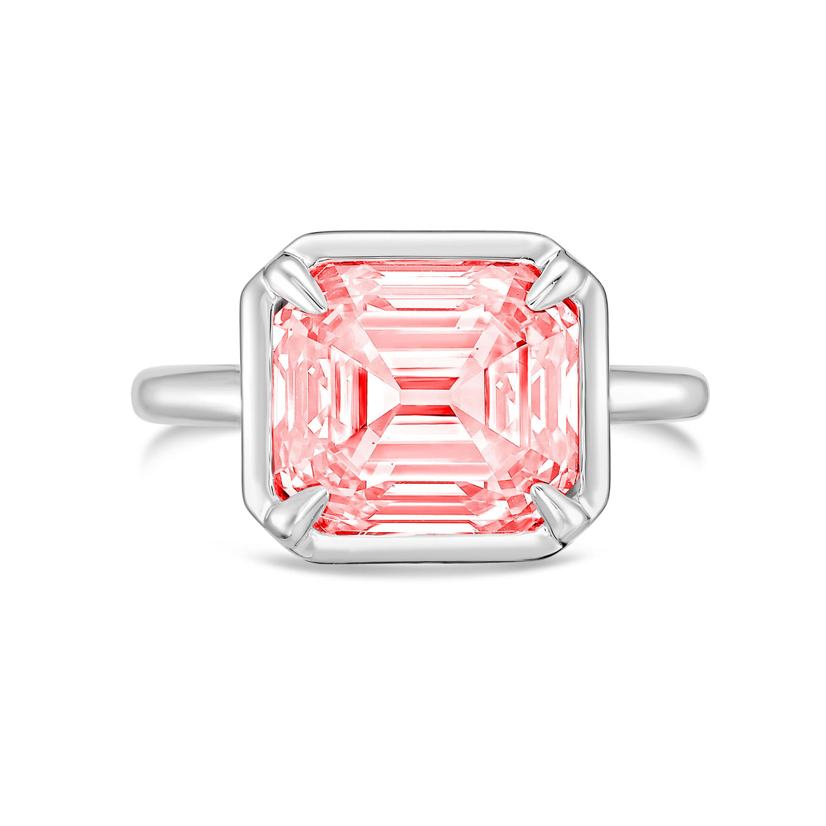 Lab-Grown Pink Asscher Diamond Bezel Ring, 14K Gold