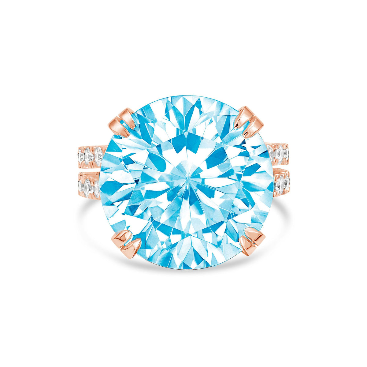 Lab-Grown Blue Round Diamond Split Shank Engagement Ring, 14K Gold