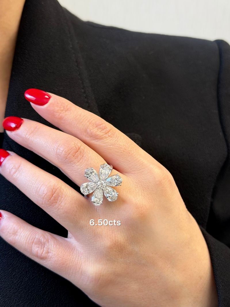 Lab Grown Pear Shape Diamond Flower Ring