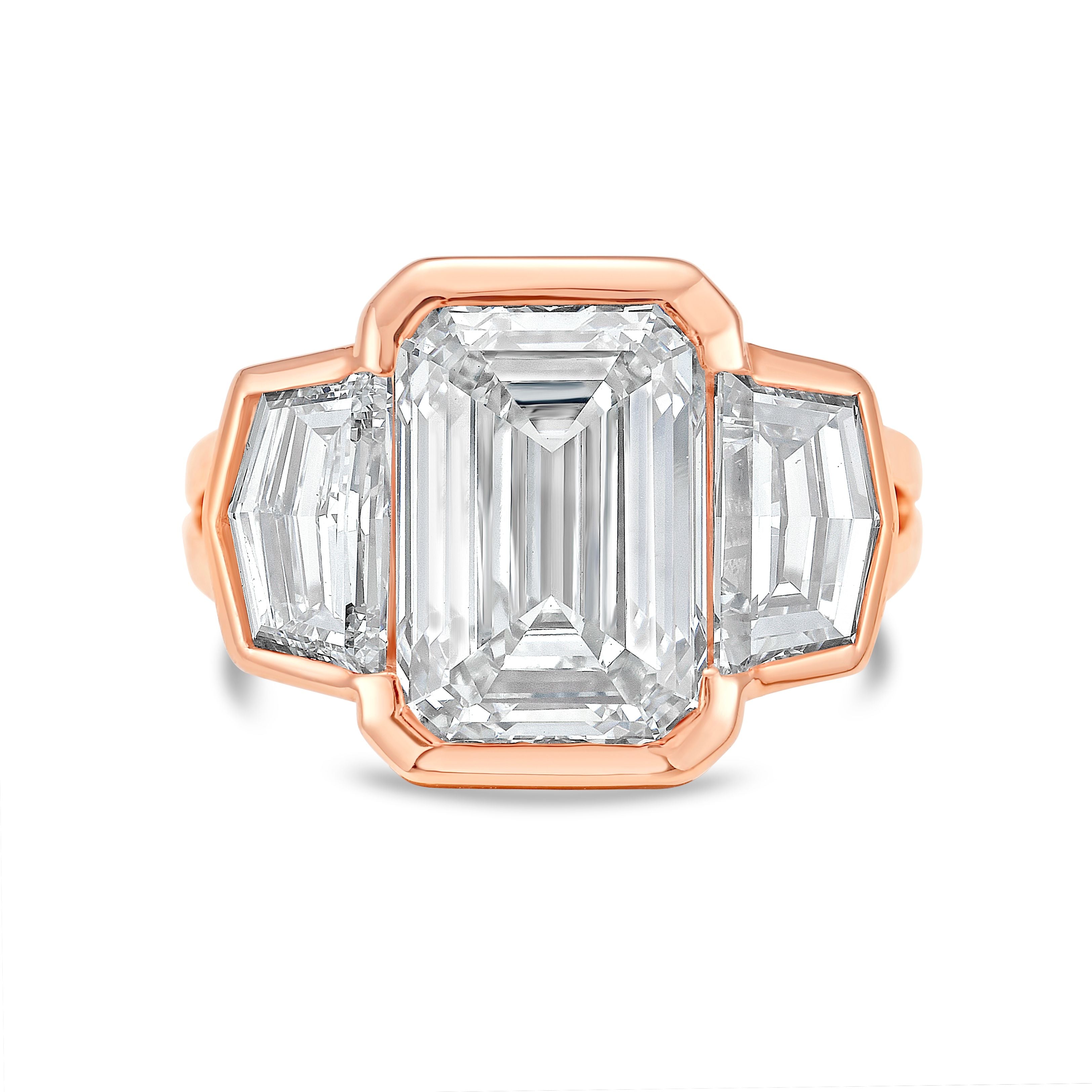 Lab-Grown Emerald Cut Bezel Ring with Cadilac