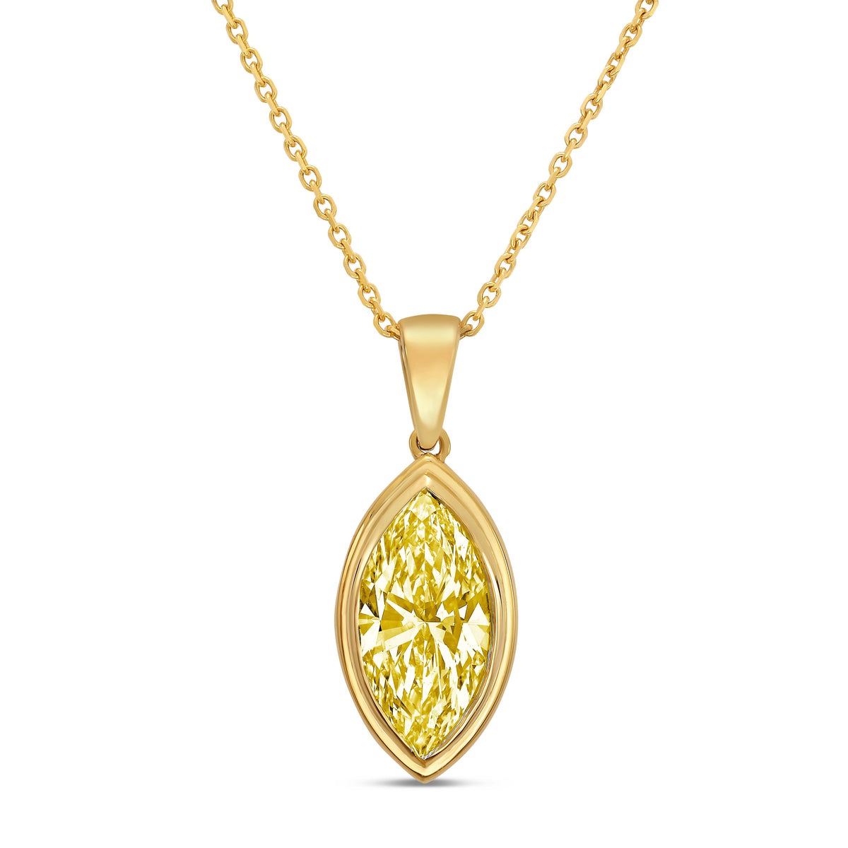 Lab-Grown Yellow Marquise Diamond Bezel Pendant With Bail, 14K Gold
