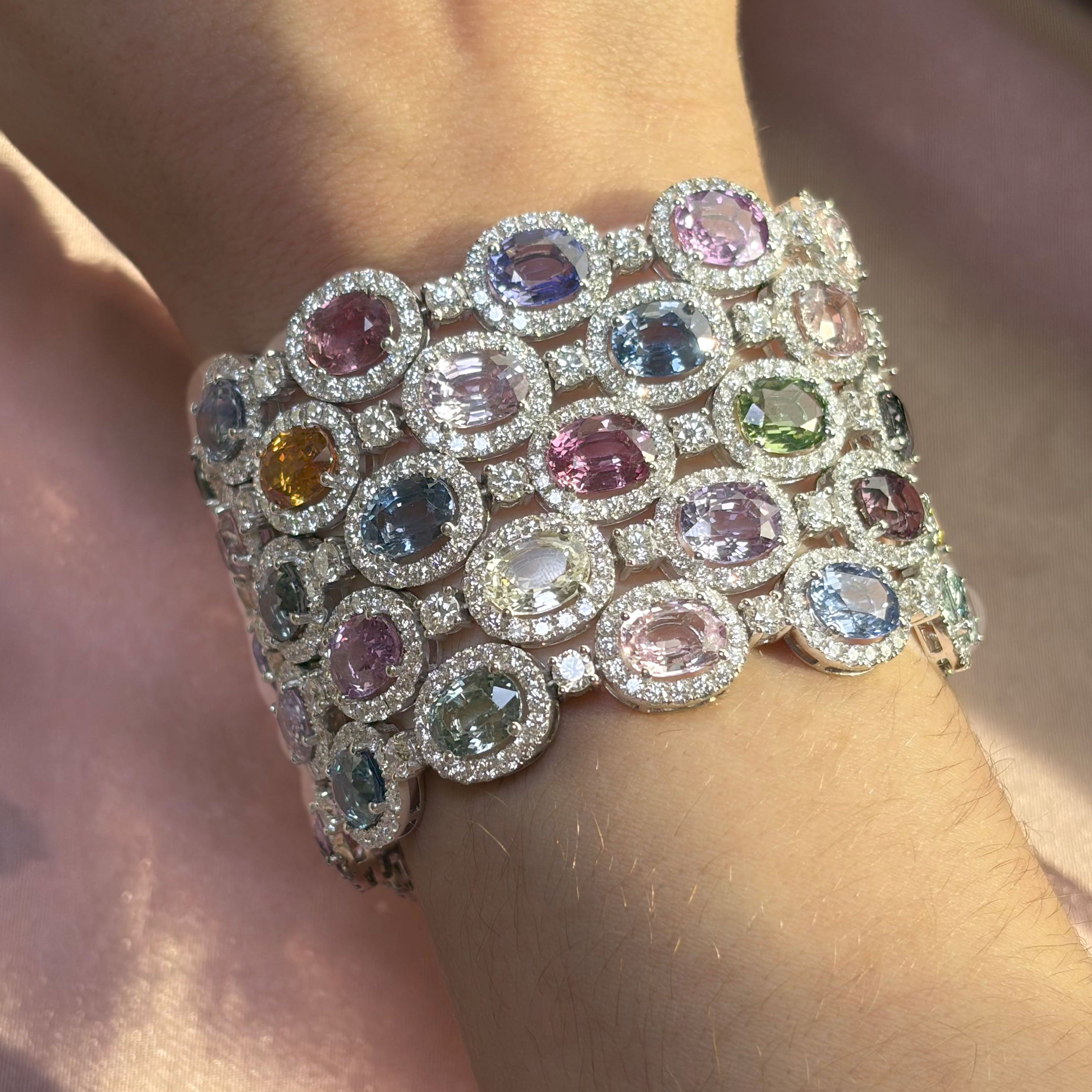 Multi Colored Sapphire Stacked Diamond Bracelet