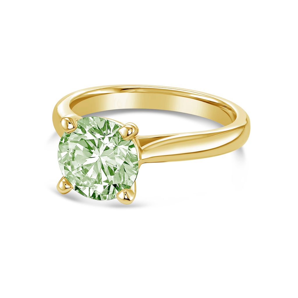 Lab-Grown Green Round Diamond Solitaire Ring, 14k Gold