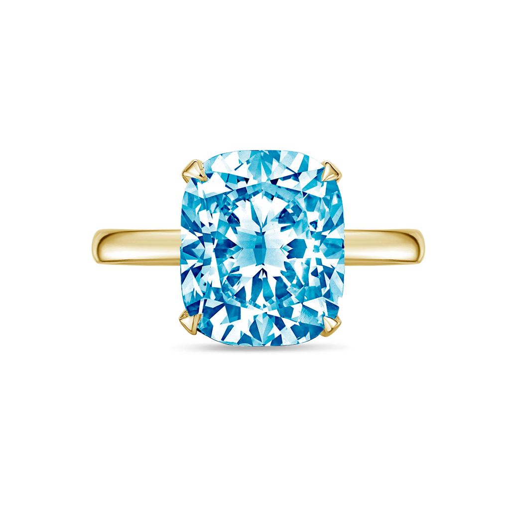 Lab-Grown Blue Cushion-Cut Diamond Solitaire Engagement Ring, 14K Gold
