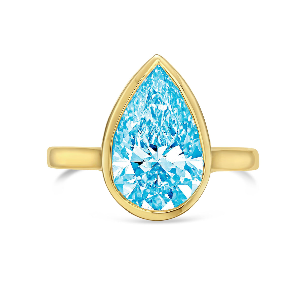 Lab-Grown Blue Pear Bezel Engagement Ring, 14k Gold