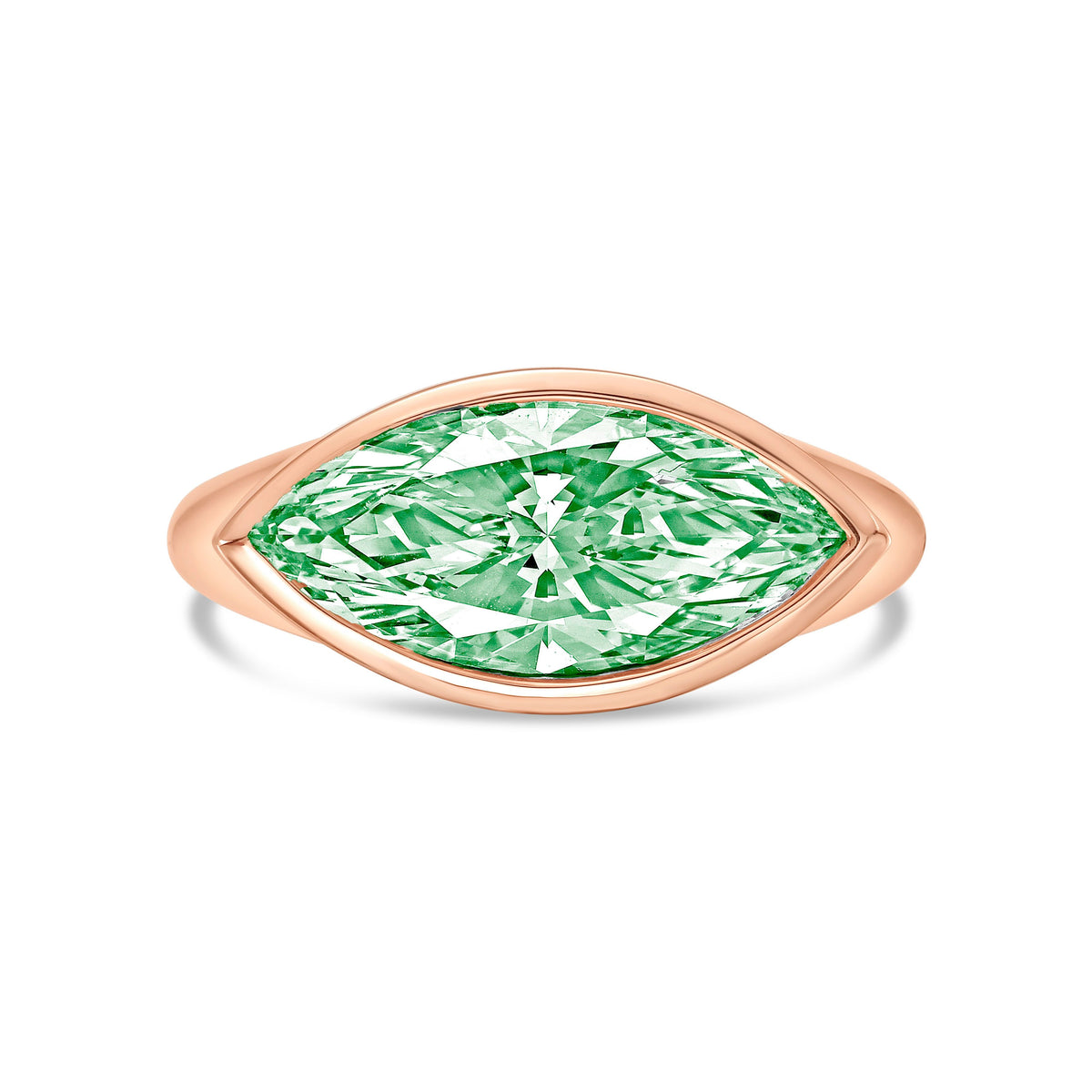 Lab-Grown Green Marquise Diamond Bezel Ring, 14K Gold